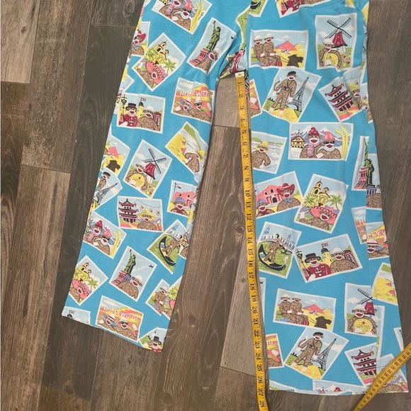 Nick & Nora Sock Monkey Tourist Pajama Pants Womens Medium Paris Japan Alamo - Picture 5 of 8
